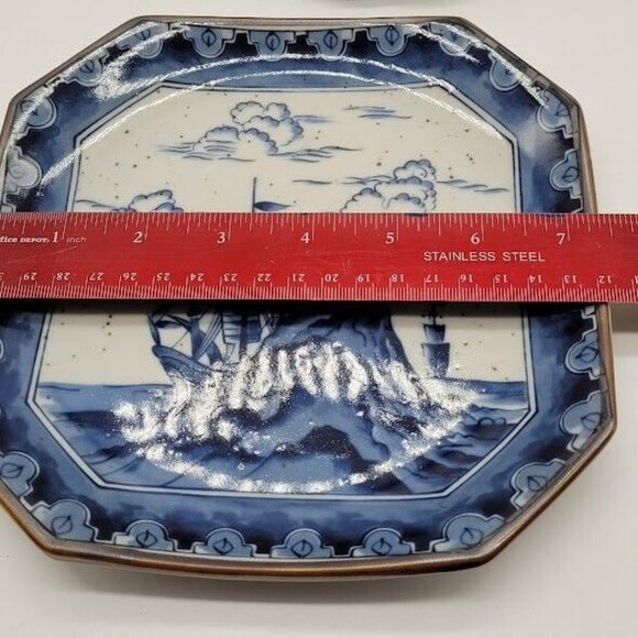 Sailing Boats Vintage Andrea By Sadek Cobalt Blue & White 7.5 square Japan Dish - Picture 3 of 5